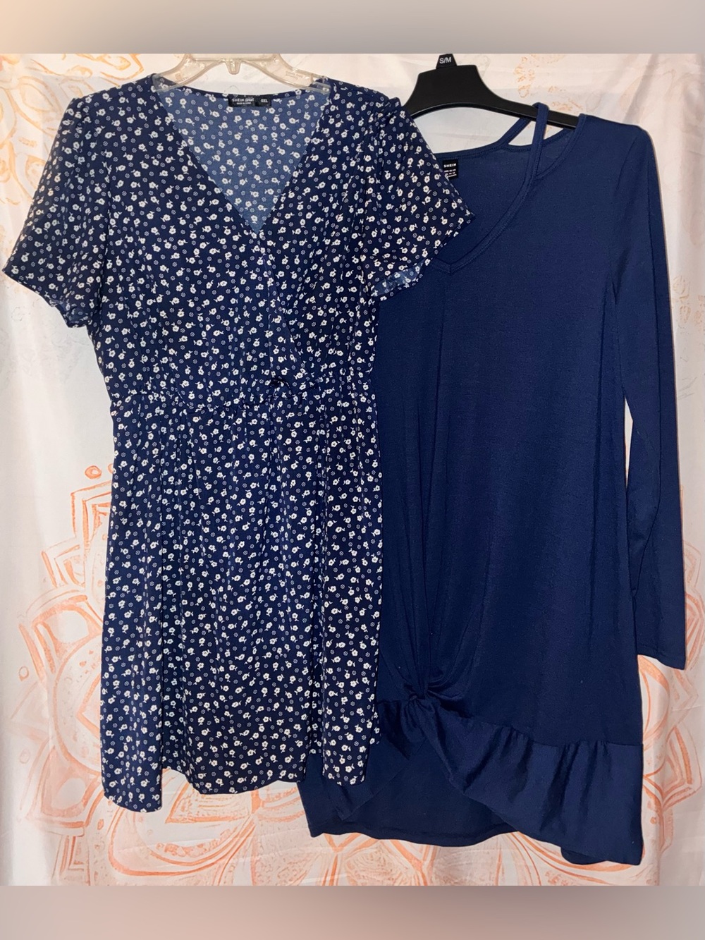 SHEIN Navy Floral Short Sleeve Dress & Navy Long Sleeve Dress Set